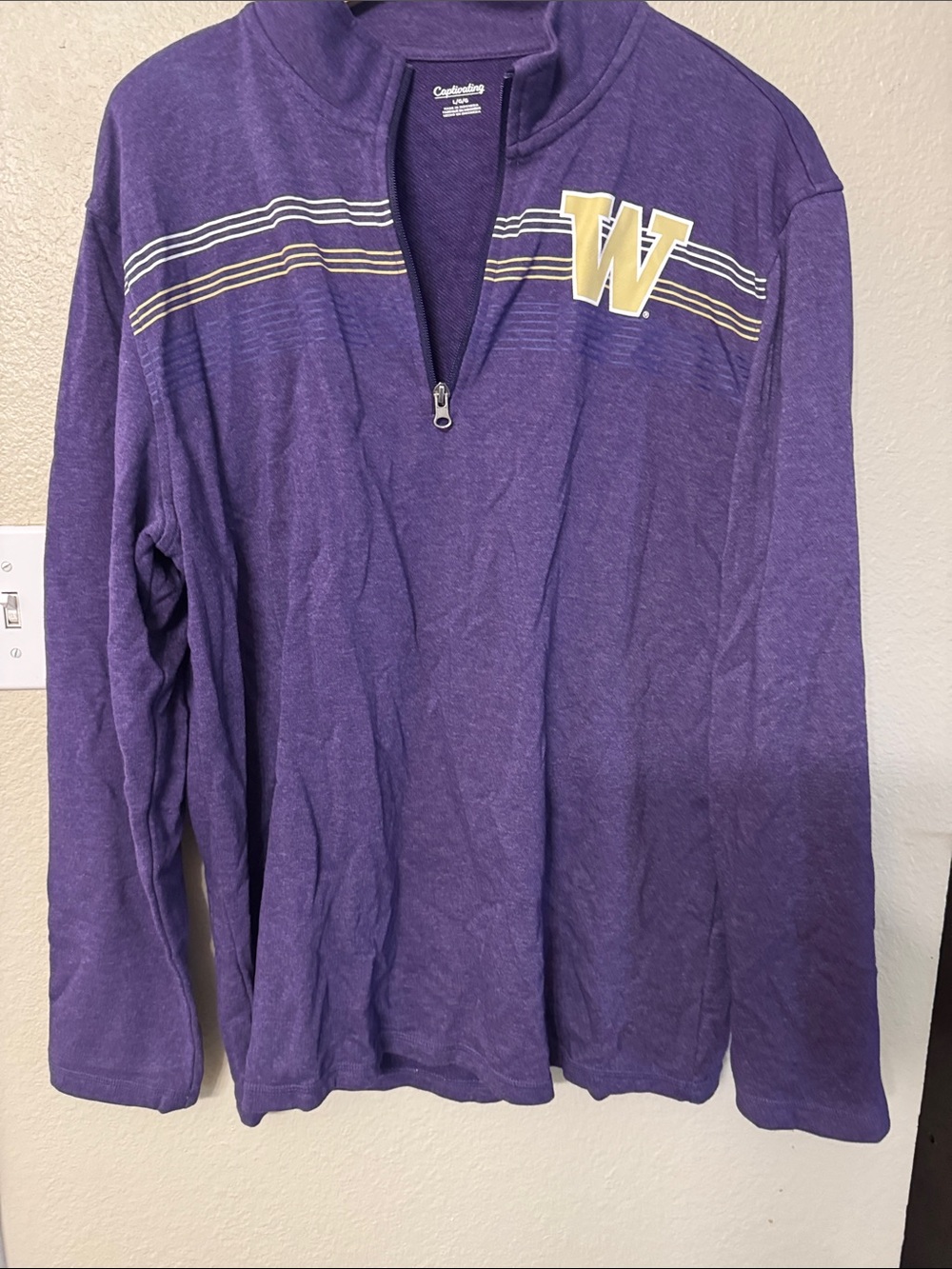 Champion Purple Quarter-Zip Pullover with Gold 'W' and White Stripe Detail